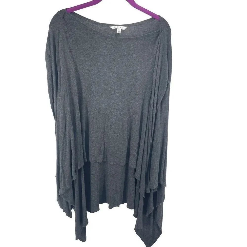 CAbi Women's Long Sleeve Top Boatneck Shirt Loose Fit Flowy Tunic Gray Medium